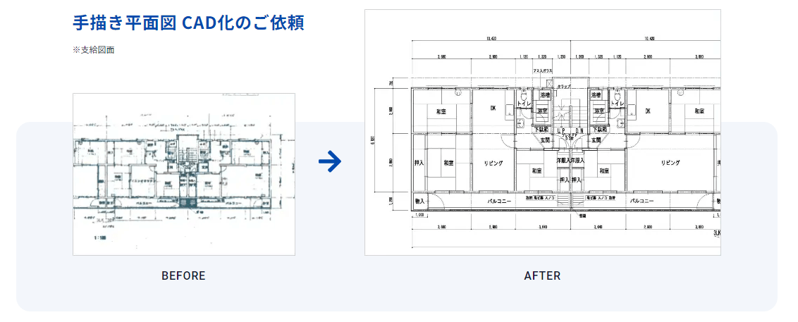 手描き立面図・断面図CAD化